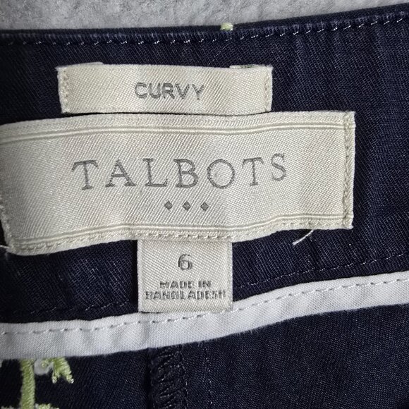 Talbots Womens Size 6 Navy Blue Palm Tree Curvy Ankle Cropped Chino Vacay Pants - Picture 5 of 12
